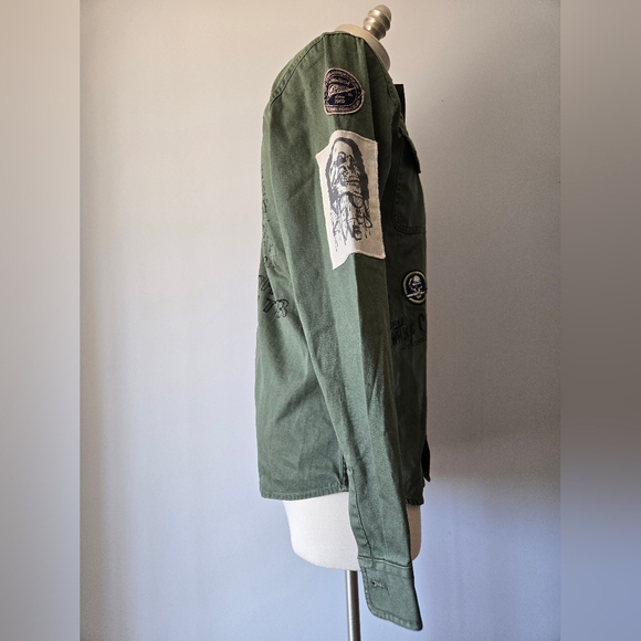 SHINE ORIGINAL Snake Charmer Men's Army Green Patchwork Jacket. Size Small - Picture 5 of 16